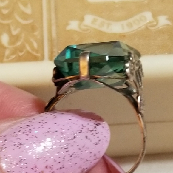 Sterling Silver Aqua Paste Ring Adjustable - Picture 6 of 8